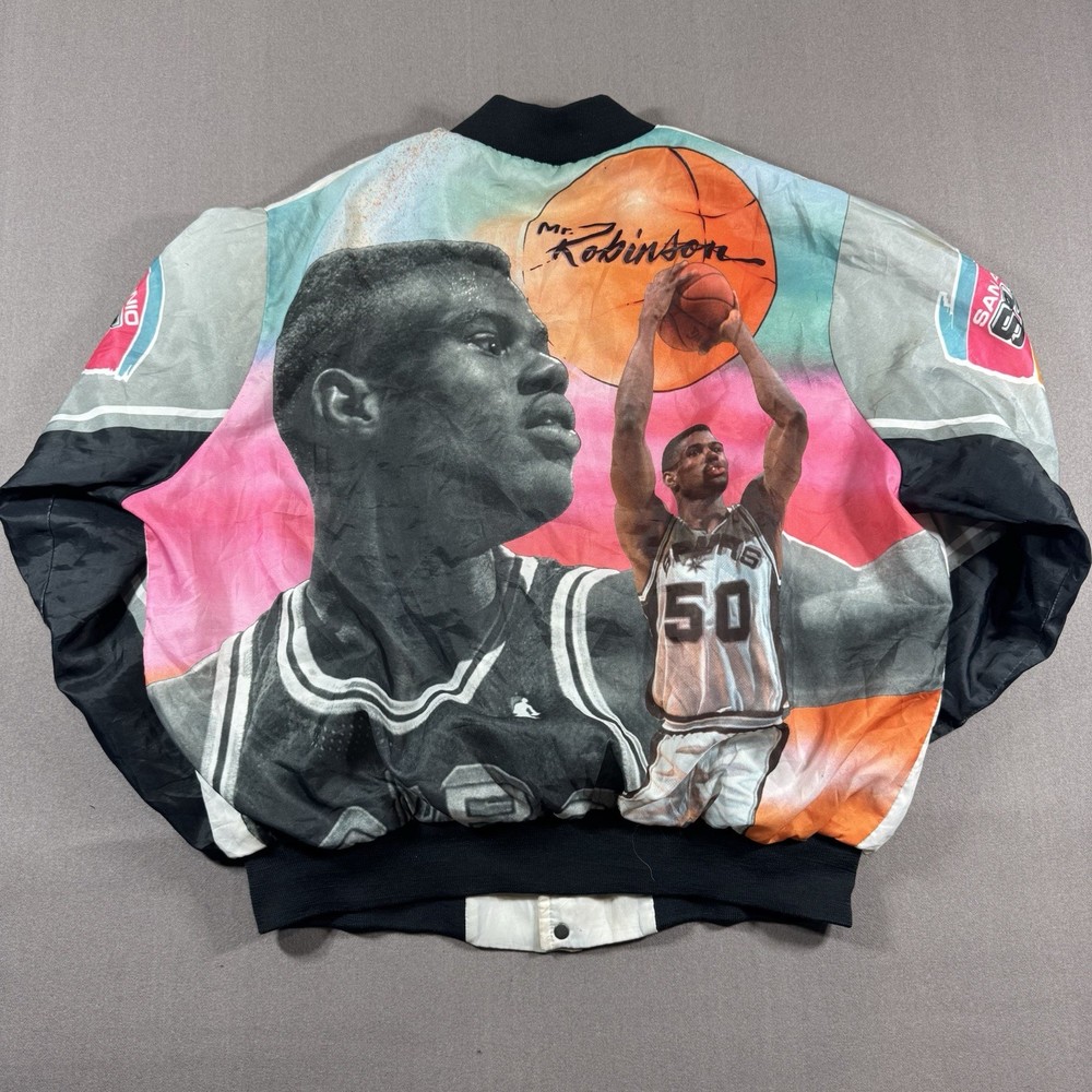 VTG 90s NBA SAN ANTONIO SPURS CHALK LINE FANIMATION JACKET David Robinson XL