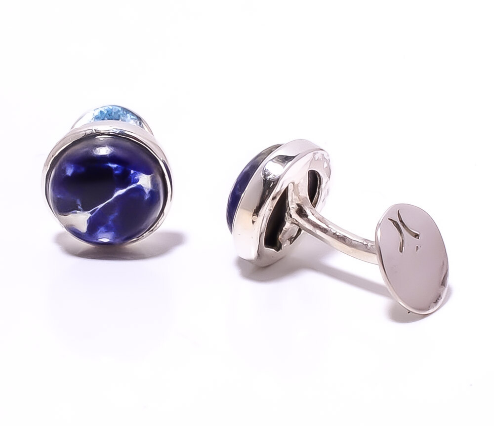 Sodalite Gemstone 925 Sterling Silver Bali Cufflinks for Men