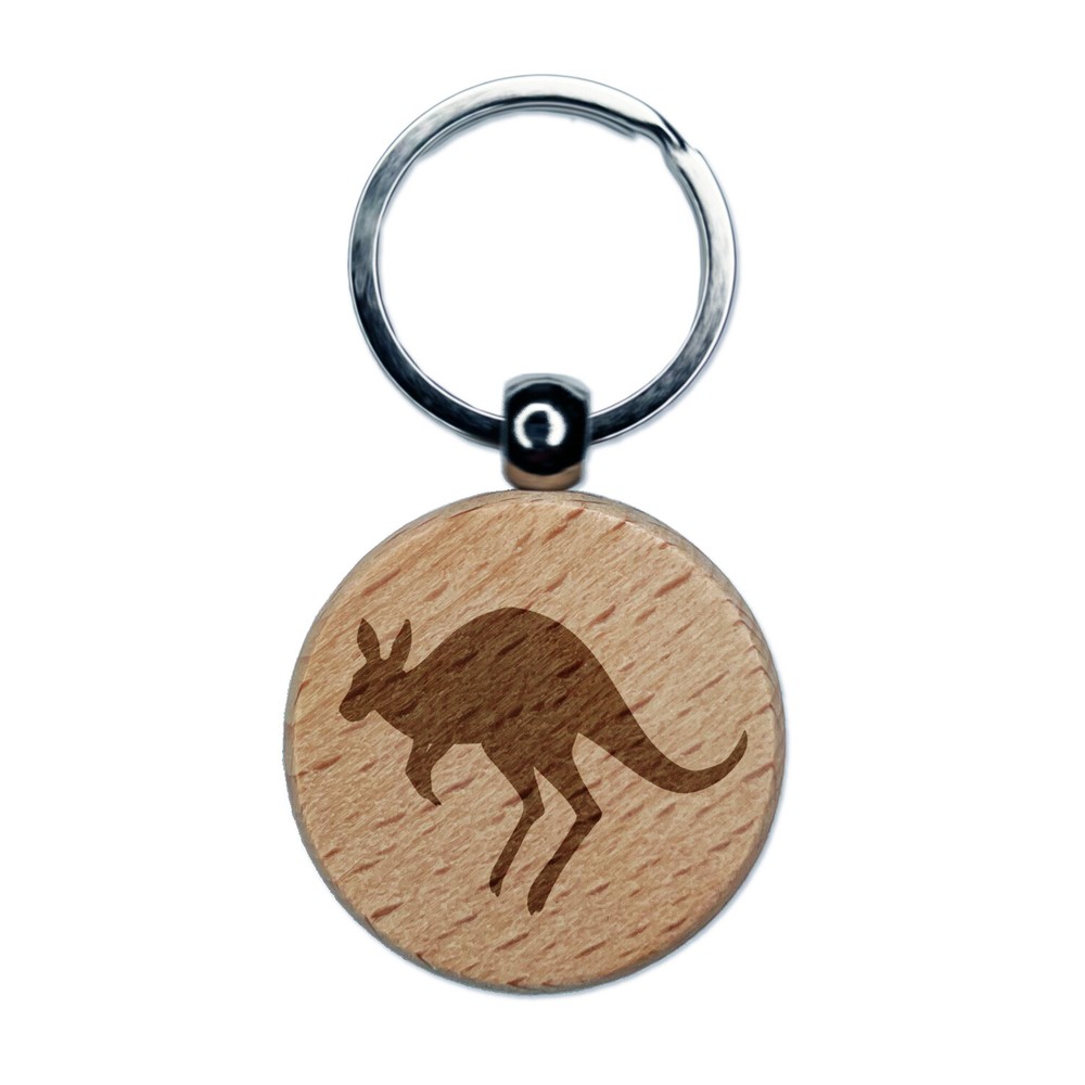 Red Kangaroo Engraved Wood Keychain Australian Marsupial