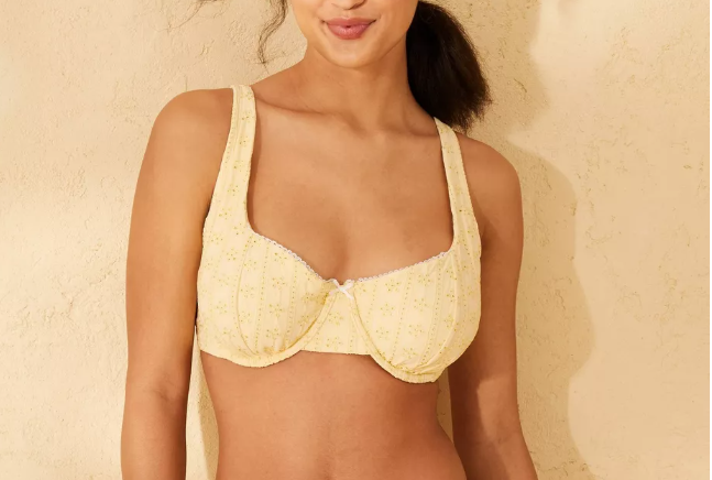 Wild Fable Women's Eyelet Underwire Bikini Top Yellow Size  D/DD Cup