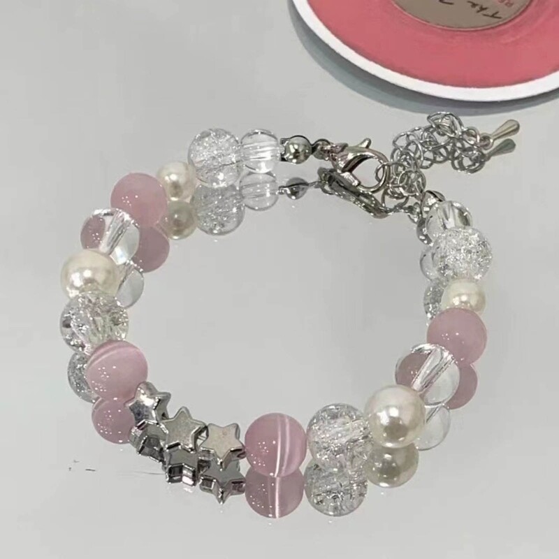 Trendy Clear Crystal Star Beaded Bangle Bracelet for Women