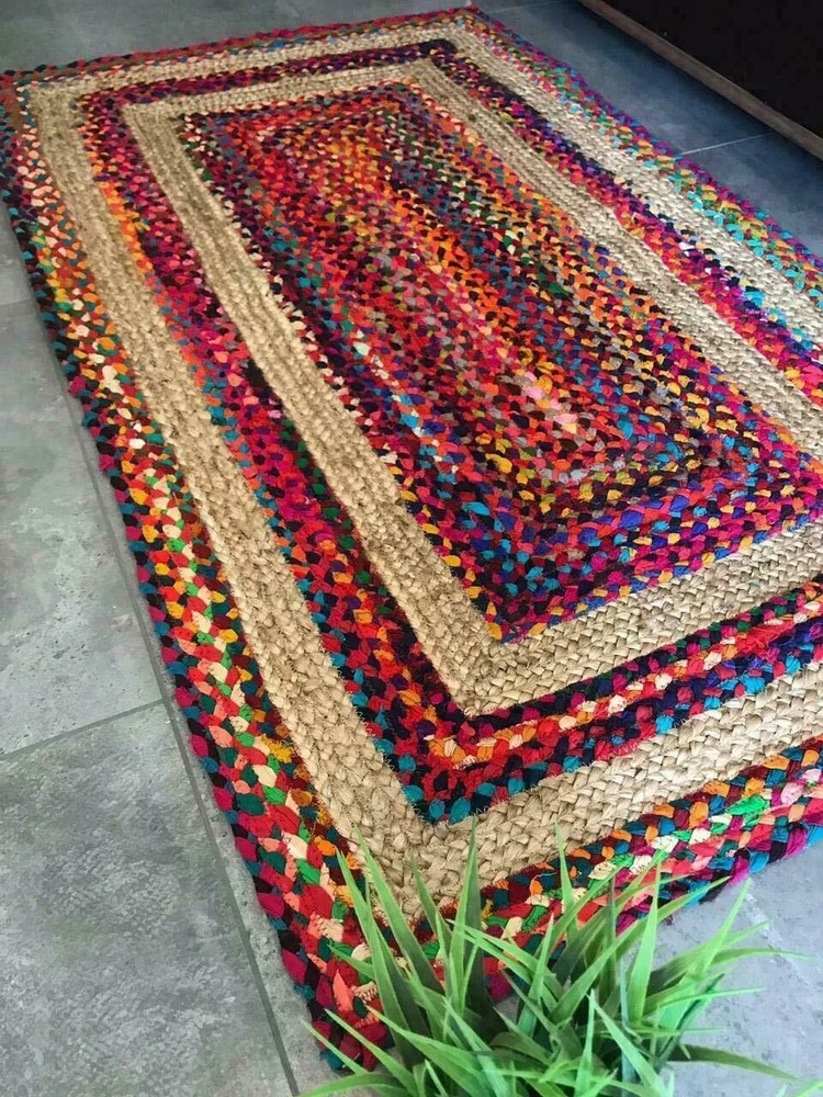 Rug 100% jute Cotton reversible handmade carpet modern living runner area rugs