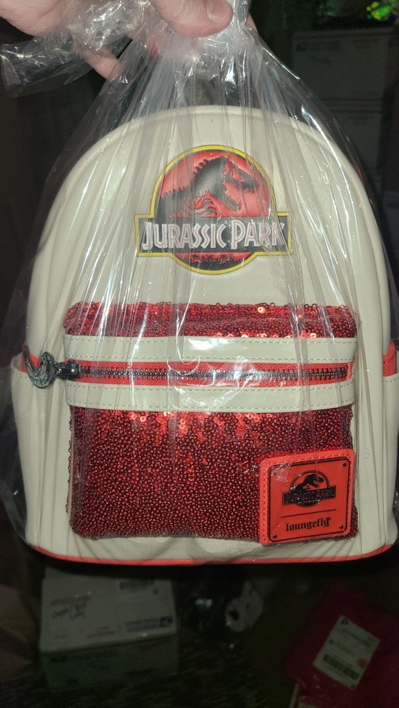 GROTTO TREASURES EXCLUSIVE - LOUNGEFLY JURASSIC PARK RED SEQUIN MINI BACKPACK