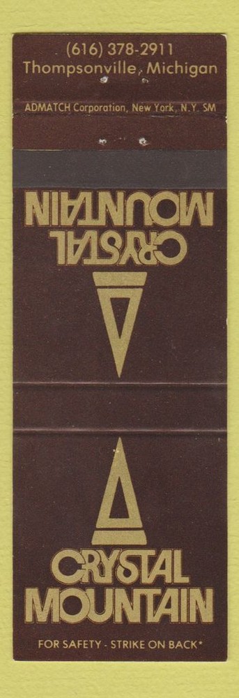 Crystal Mountain MI Matchbook Cover Vintage Thompsonville Collectible