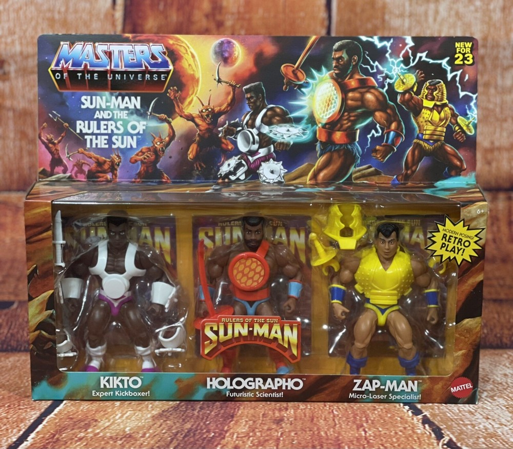 MOTU Origins Rulers of the Sun Man KIKTO HOLOGRAPHO ZAP-MAN 3-PACK Brand New