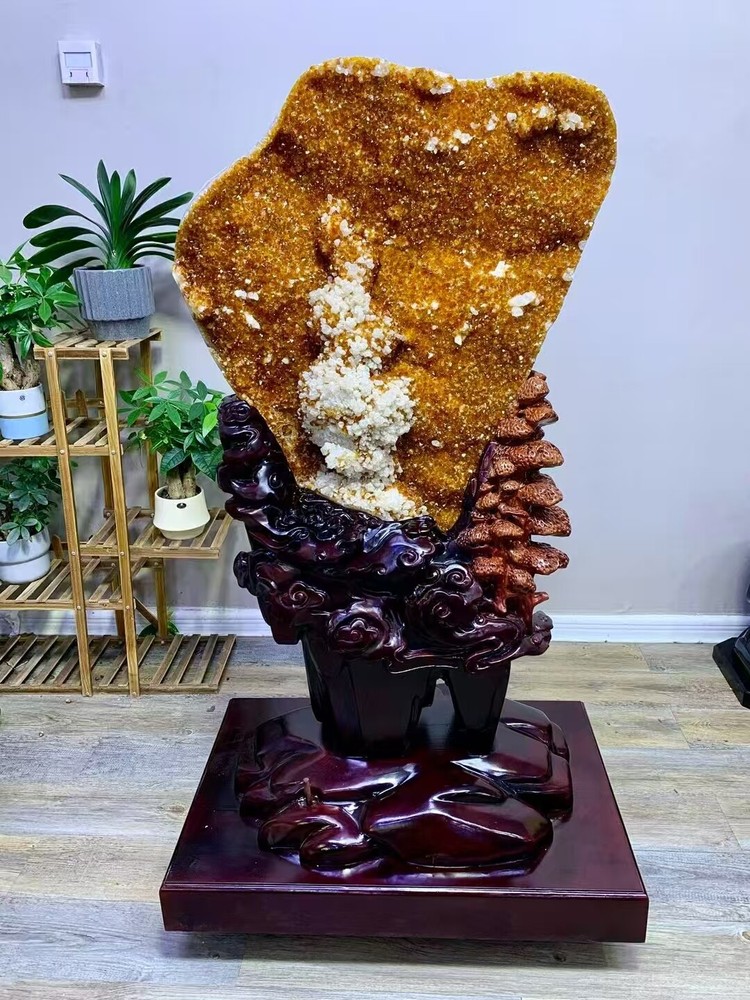 272LB Natural Citrine Quartz Geode Crystal Cluster Mineral Specimen for Collectors