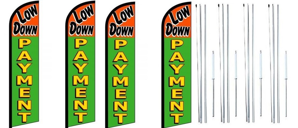 Low Down Payment Windless Flag With Complete Hybrid Pole set- 4 pack