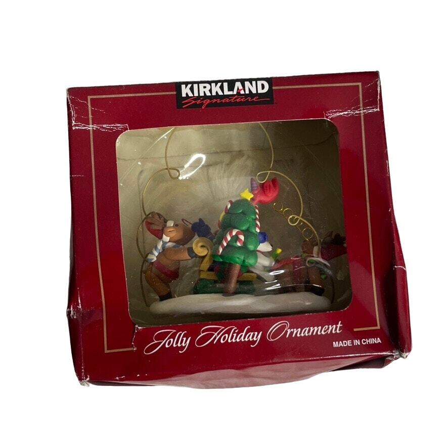 Kirkland New Red Snow Reindeer Sleigh Christmas Ornament in Box