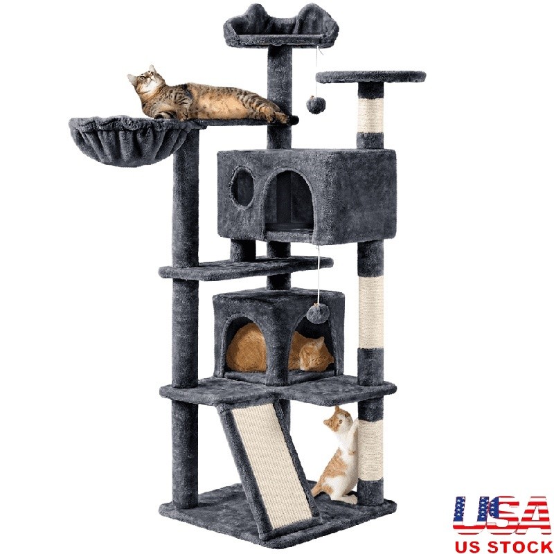 54in Double Condo Cat Tree with Scratching Post & Multi-Level Perches for Kittens & Cats-image