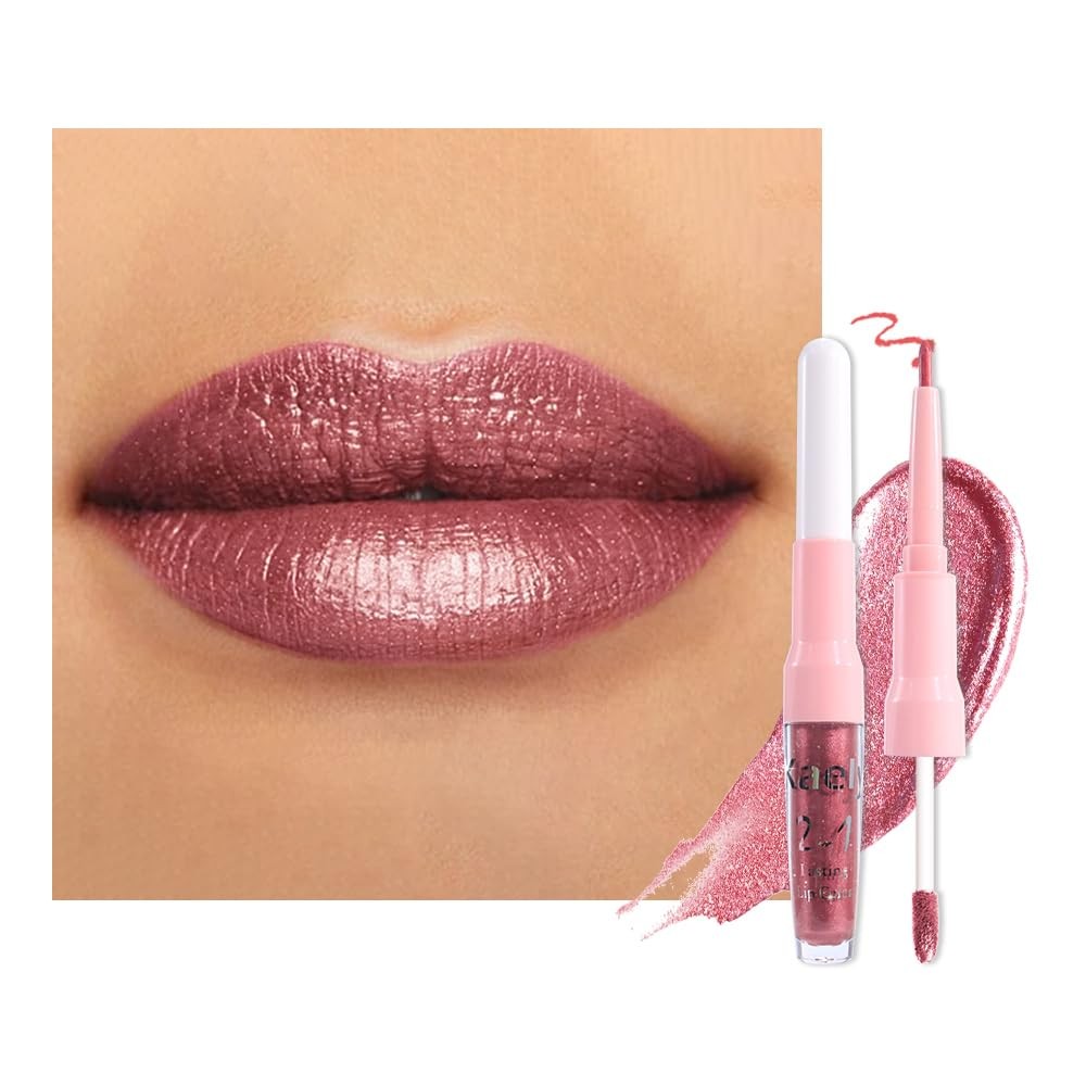 Kaely 2-in-1 Mauve Metallic Lipstick & Lip Liner Long Lasting Waterproof Shade