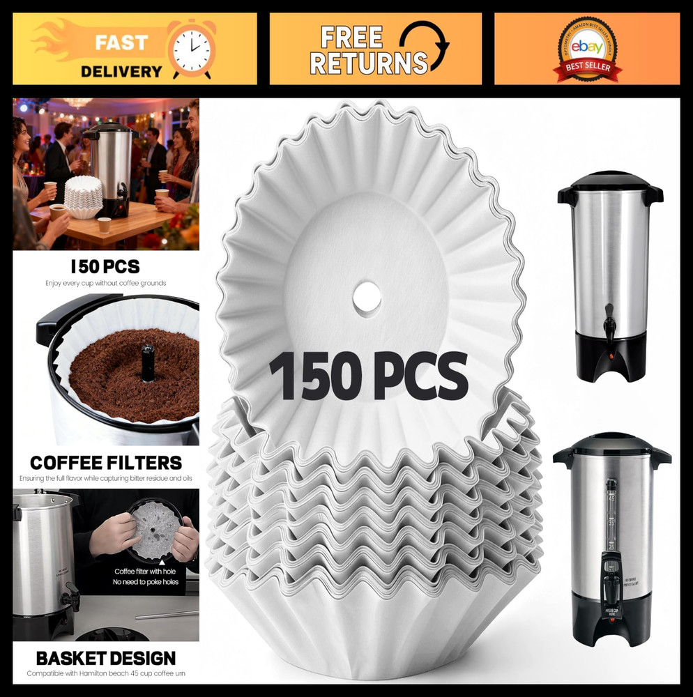 150 PCS Extra Large Coffee Filters for Percolator Urns - Disposable Paper Filter