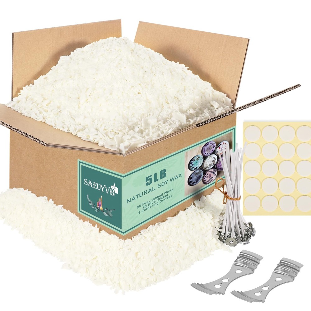 Soy Candle Wax for Candle Making - Natural Soy Wax Flakes 5 lbs Bag, 20 Cotton