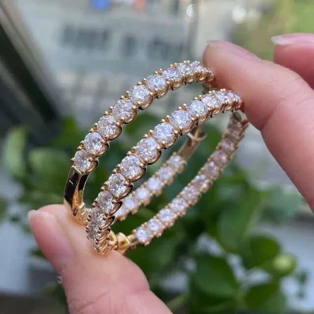 2.20 Ct Round Cut Simulated Diamond Womens Hoop Earrings 14K Yellow Gold Plated