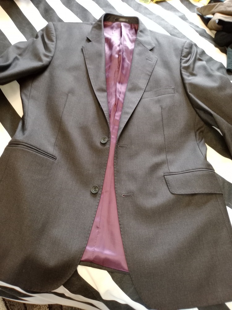 TM Lewin Mens Merino Wool Blazer Jacket 40R Dark Grey 110s Pockets Non Vented