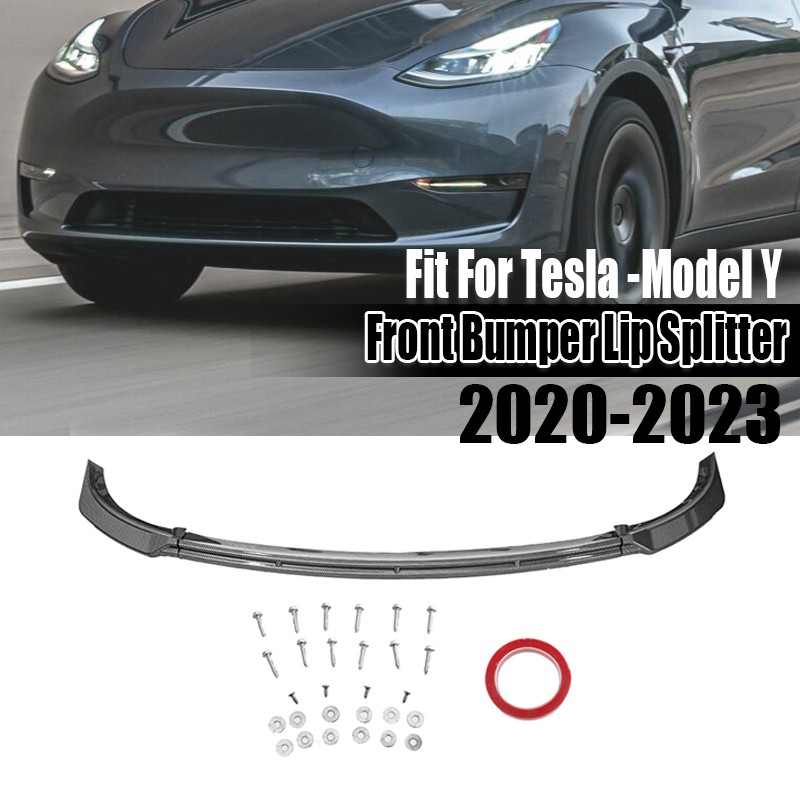 Carbon Look Front Bumper Lip Spoiler Splitter Stage 3 For Tesla Model Y 2020-23