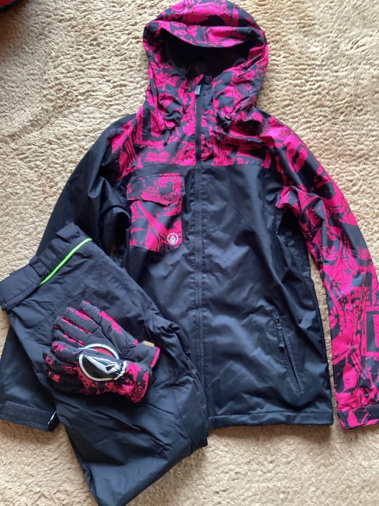 Volcom  Snowboard Jacket Mens Size M with Pant Size S Pink/Black
