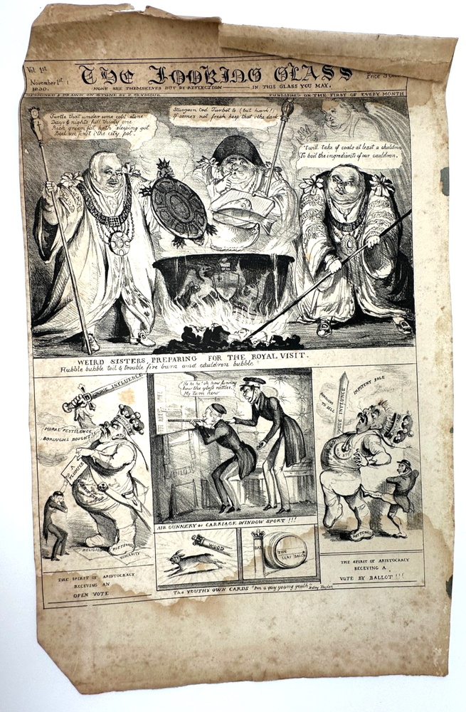 Antique 19th C British Political Satire Cartoon Sheet – Royal Visit Caricatures