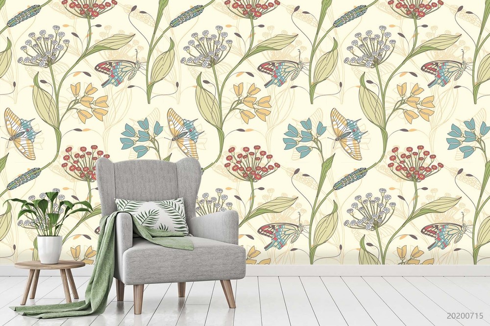 3D Flowers Butterfly Pattern Wall Murals Wallpaper Murals Wall Sticker
