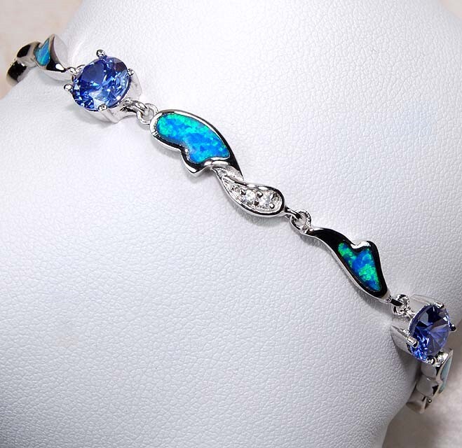 Treated Sapphire & Australian Opal 925 Sterling Silver Tennis Bracelet OB6