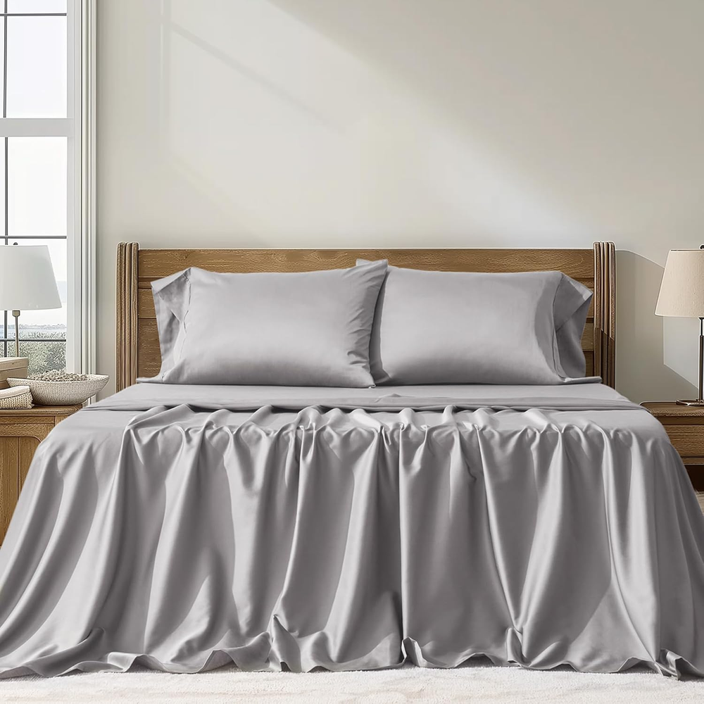 EVERGRACE Cotton Tencel Sheets Queen Size 4 Piece Set, Silky Soft Cooling Bed Sh