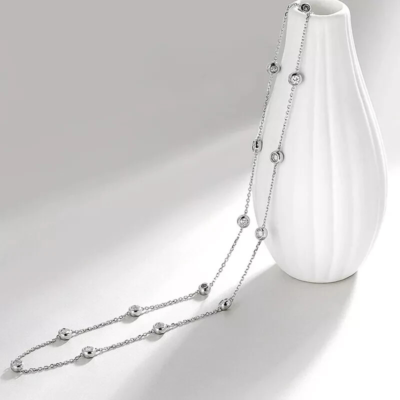 3mm Genuine Moissanite Wedding Choker Necklace in 18K White Gold Plated