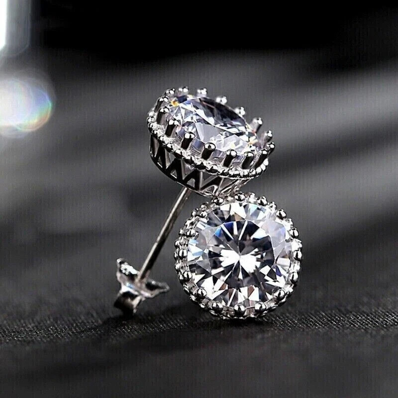 14K White Gold Plated 6mm Round Cut VVS1 Moissanite Push Back Stud Earring