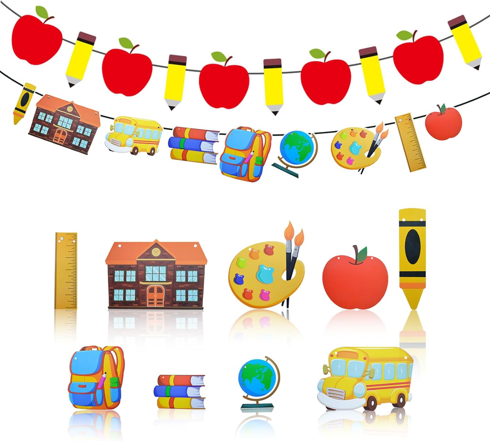 Back to School Decorative Banner Set, Apple and Pencil Banner with School Supply-image