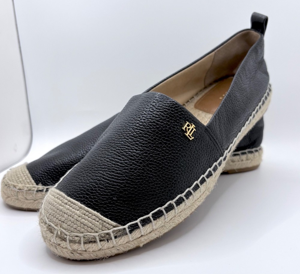 Lauren Ralph Lauren Cameryn Espadrilles Women’s 7.5 Black Leather Flat Shoes