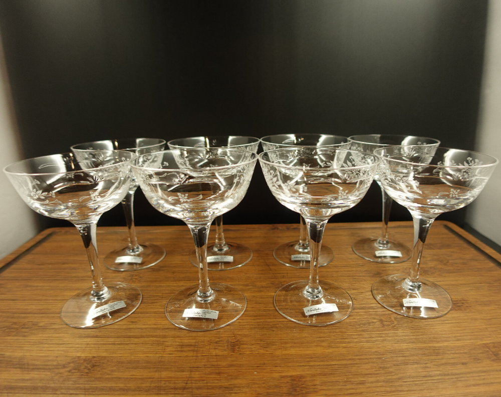 8 Noritake Patience Crystal Champagne/Tall Sherbet Glasses 5 3/8''