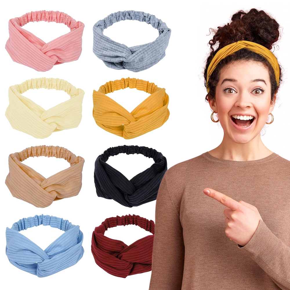 Women's 8-Pack Soft Elastic Sweat-Wicking Fabric Hair Headbands