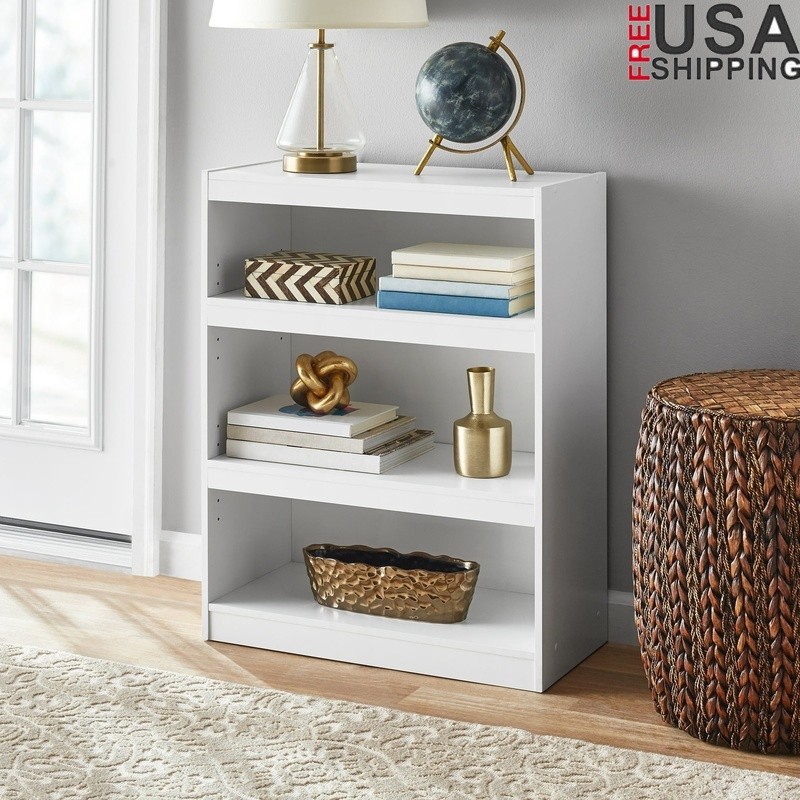 Framed 3-Shelf Bookcase Adjustable Shelves Sturdy Storage Unit Easy Assembly New
