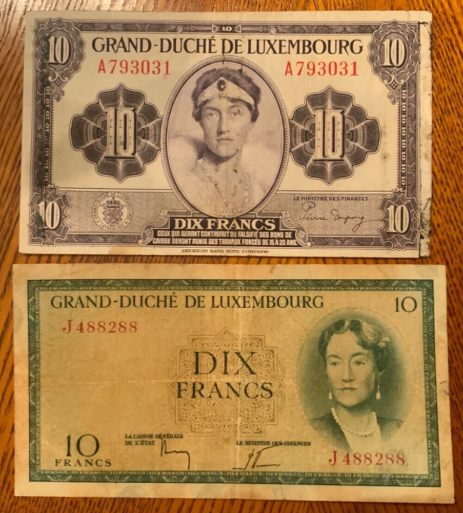 Vintage banknote lot from Luxembourg.