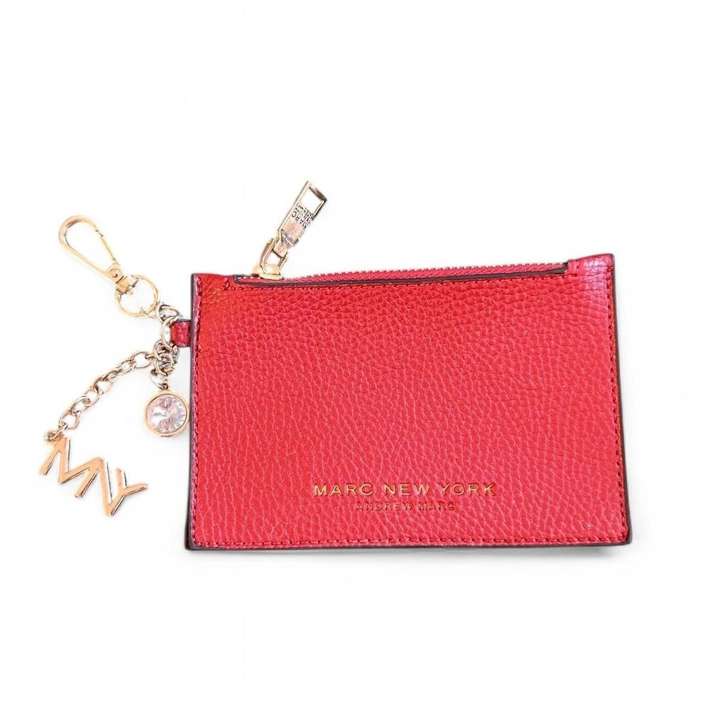 Andrew Marc Red Leather Wallet Keychain with Gold Charms by Marc New York  