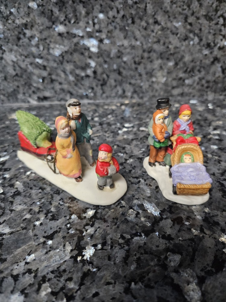 Dickensvale Family Pulling Tree Stroller Figurine Lemax Christmas Village 1994
