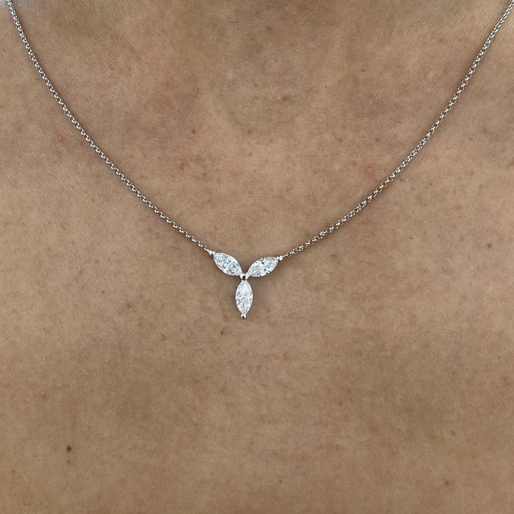 14K White Gold Pendant Necklace 0.6ct Marquise Lab-Created Diamond F/VS for Her