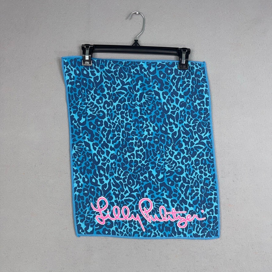 Lilly Pulitzer Blue Leopard Pink Logo Microfiber Workout Towel 16x20 Summer