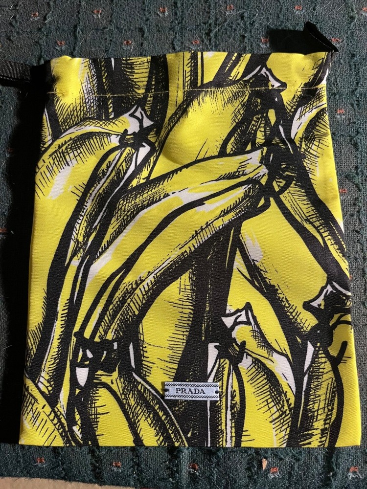 Prada cologne mini tote bag with banana print 7x9 pull string