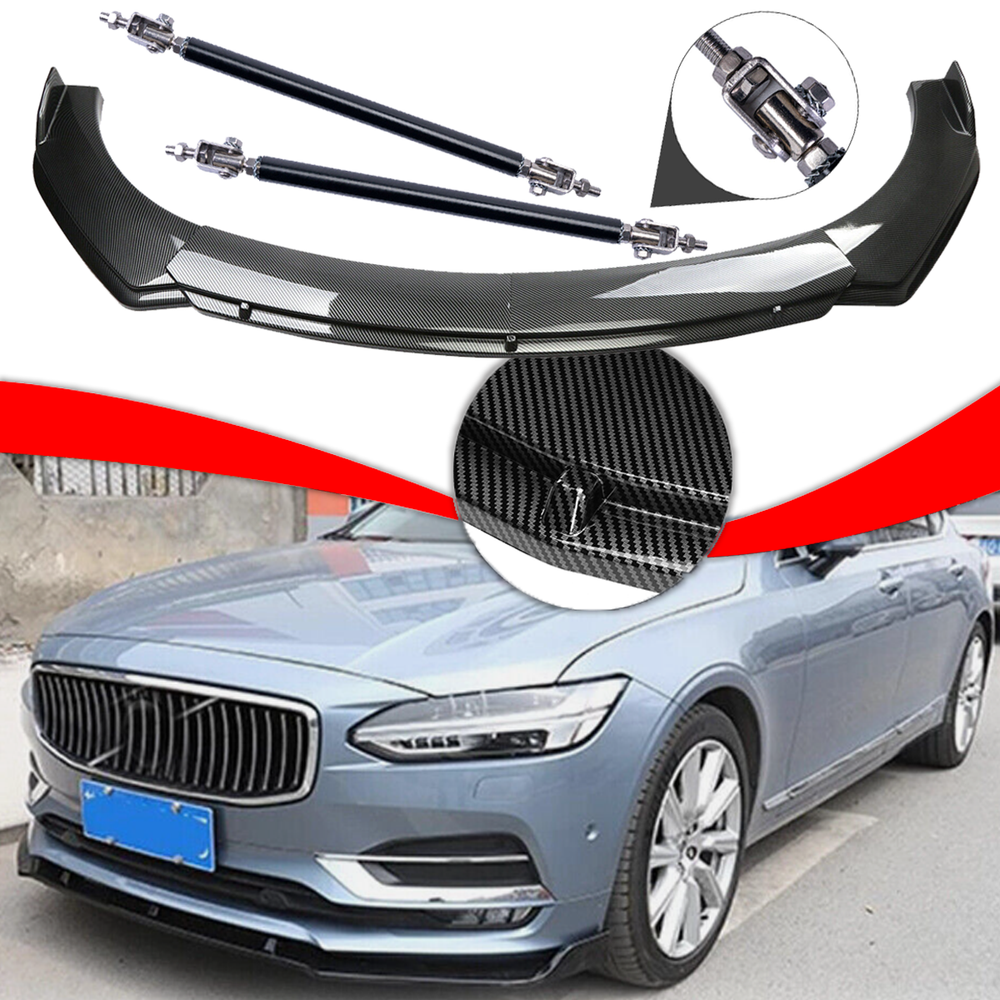 Volvo S40 S70 S80 S90 Carbon Fiber Front Bumper Lip Spoiler with Strut Rods