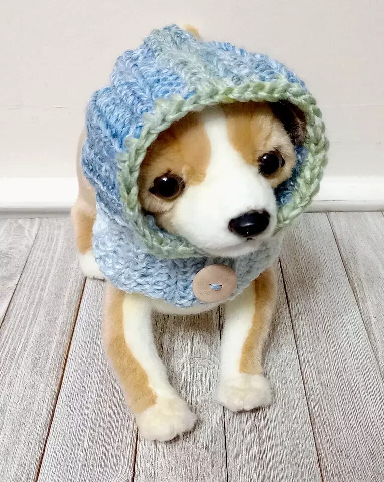 crochet handmade hat pet hood dog cat snood xs small  breed razzle blue USA new