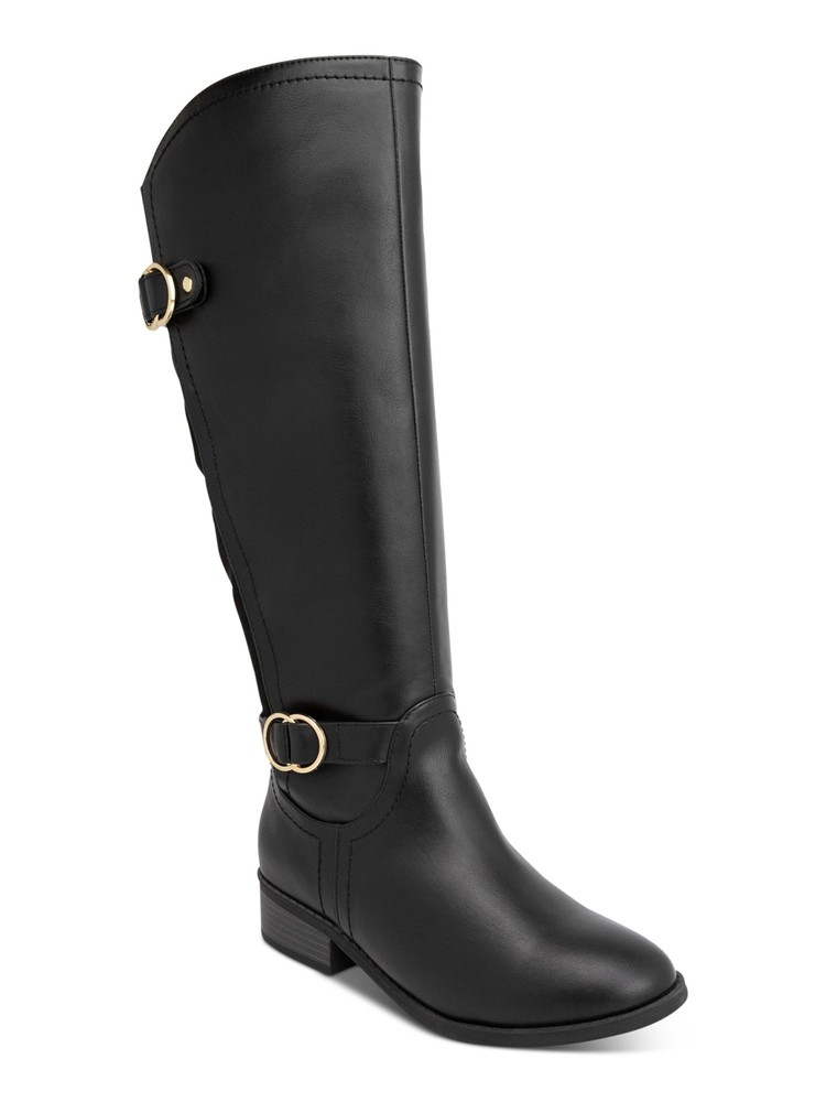 KAREN SCOTT Womens Black  Wide Calf Leandraa Almond Block Heel Riding Boot 5.5 M