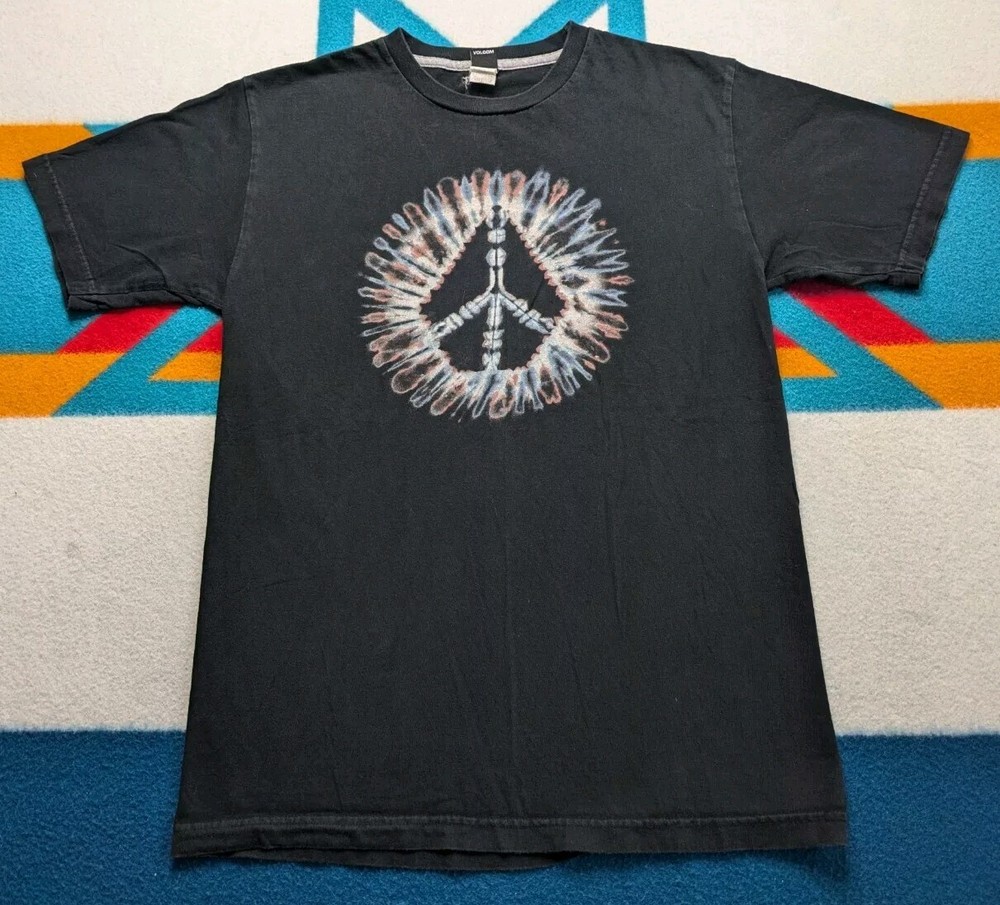 Vintage Volcom Stone Tie Dye Peace Sign Shirt USA Skateboard Skate Cross Medium