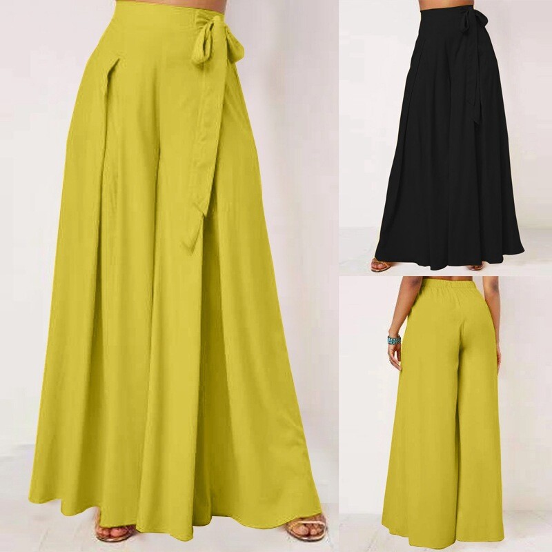 Elegant Women's Bowknot Tie Palazzo Pants Dress for Office Formal Wear Sizes S-3XL