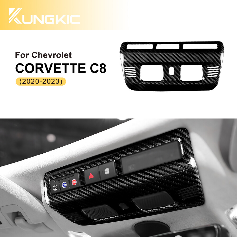 Black Roof Reading Light Cover Real Hard Carbon Fiber For Corvette C8 2020-2024
