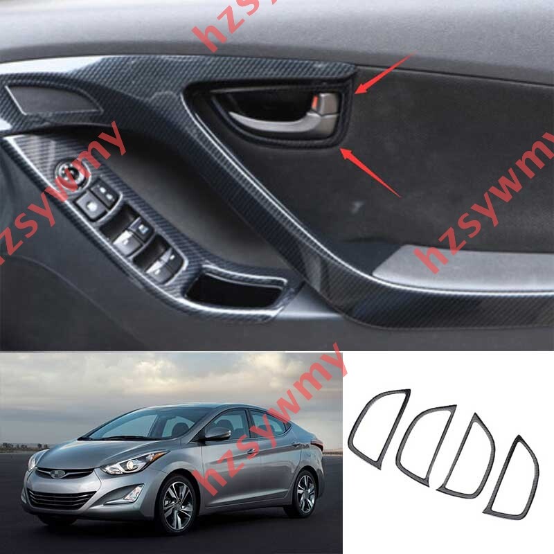 Carbon Fiber Inner Door Handle Lock Frame Trim 4PC For Hyundai Elantra 11-2016