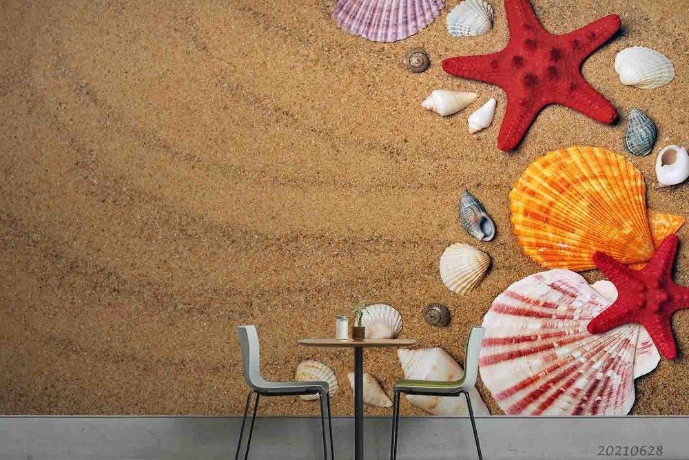 3D Beach Starfish Shell Close-up Wall Murals Wallpaper Murals Wall Sticker 2