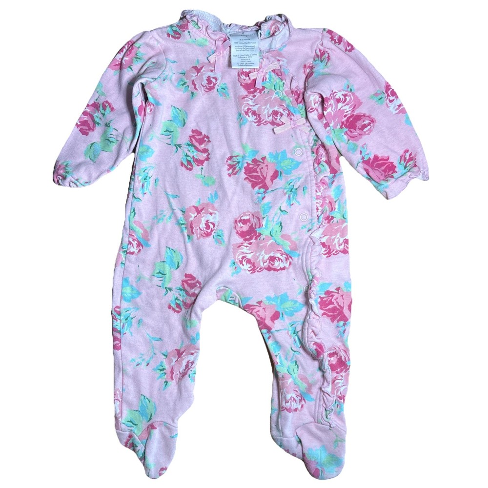 Laura Ashley Baby Girl One Piece Footed Sleeper Pajamas 3-6 M Flowers Pink
