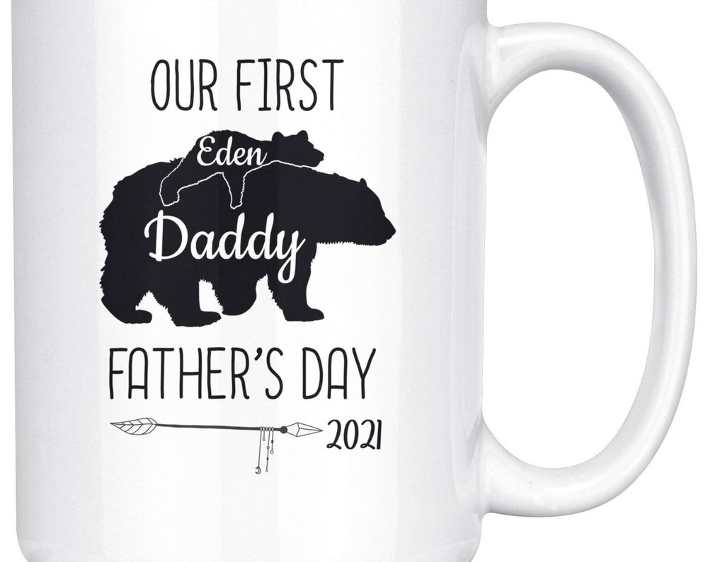 Personalized Our First Fathers Day Mug Gift For Dad Custom Names For Papa Bear