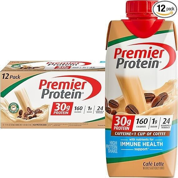 Premier Protein Shake, Café Latte, 30g Protein, 11 fl oz, 12 Ct Free & Fast SHIP
