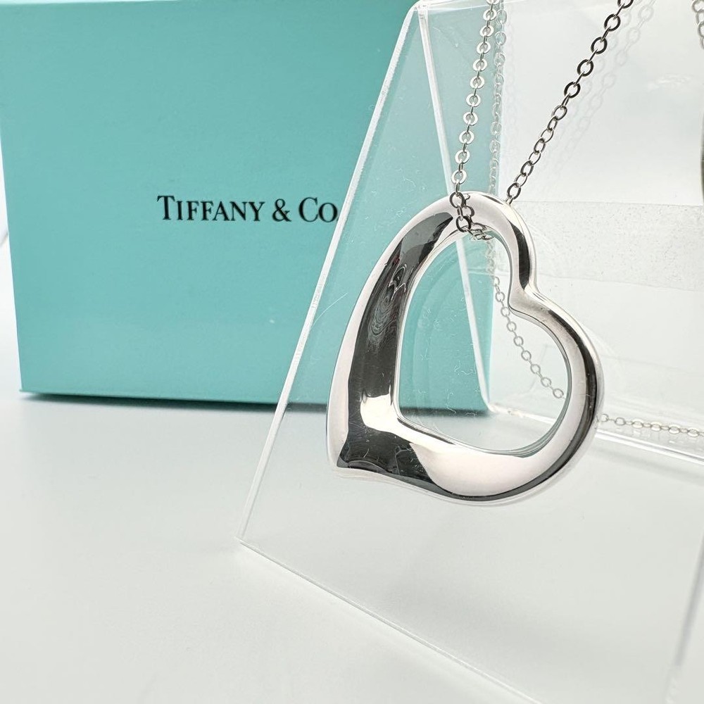 Tiffany & Co Open Heart Pendant Necklace 36mm Sterling Silver