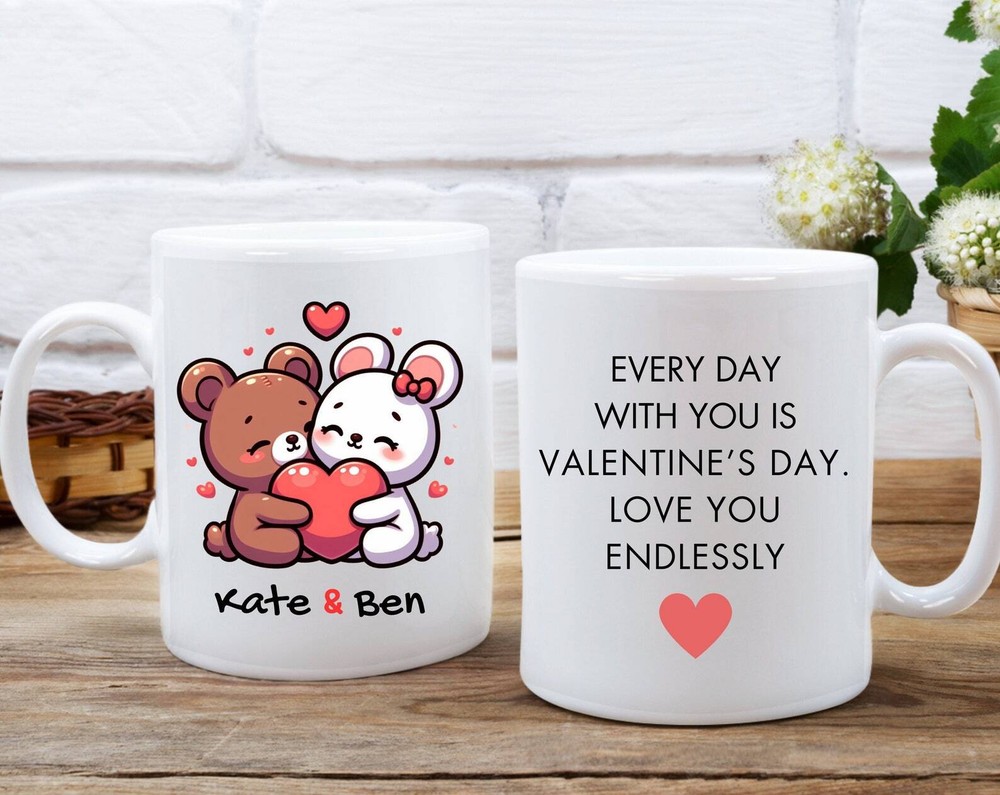 Personalized Valentine’s Day Mug Custom Couples White Coffee Cup Valentine’s